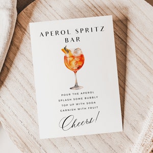 Minimalistische Aperol Spritz Bar Menü Vorlage, Bar Menü mit Symbol, Modernes druckbares Hochzeitsmenü, Einfache Menü Vorlage Sofort Download PDT004