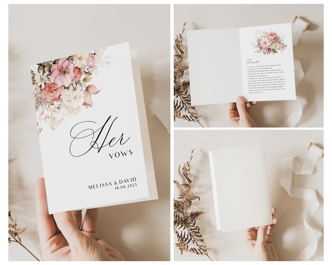 Romantic Blush Pink Vows Booklet Template, Editable Dusty Pink Floral ...
