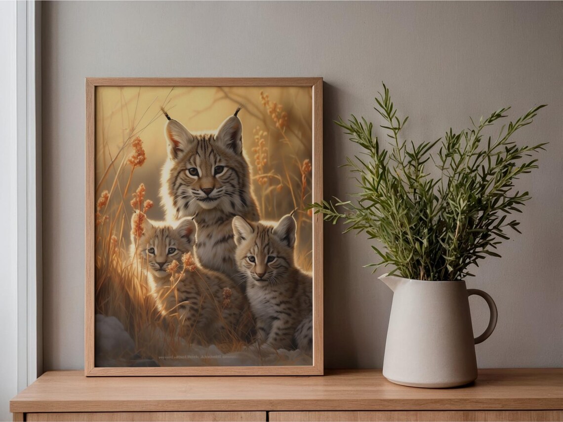 Rustic Bobcat Bobcat Family Wall Art Printable | Wildlife Animal Poster | Mother ...