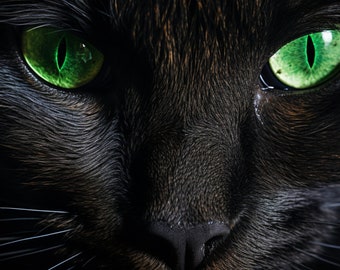 Black Cat Close Up Face Green Eyes - 3D Sublimation 20 oz Skinny Straight Tumbler Wrap - 300 DPI PNG Commercial Use