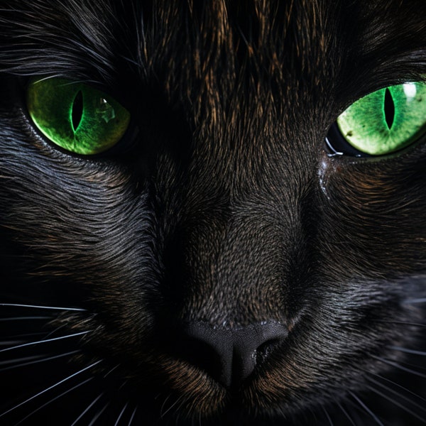 Black Cat Close Up Face Green Eyes - 3D Sublimation 20 oz Skinny Straight Tumbler Wrap - 300 DPI PNG Commercial Use
