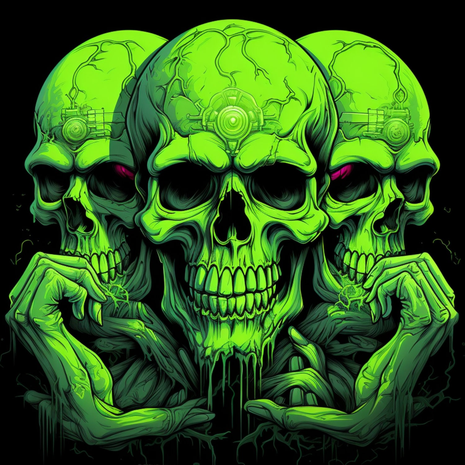 Neon Green See No Evil Skull Trio Tumbler Wrap | 20 Oz Skinny