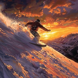 Snowboarder Racing Downhill during Sunset 3D Sublimation Skinny Straight Tumbler Wrap DPI PNG Commercial Use Snowy Powder Mountain Winter