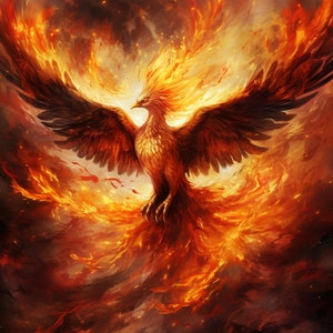 Fiery Phoenix Rising - 3D Sublimation 20 oz Skinny Straight Tumbler Wrap - 300 DPI PNG Commercial Use - Dark Fantasy Art - Magical Fire Bird