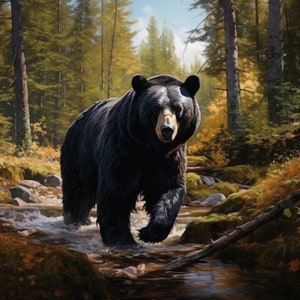 Beautiful Black Bear Walking Through the Forest - 3D Sublimation 20 oz Skinny Straight Tumbler Wrap - 300 DPI PNG Commercial Use - Wildlife
