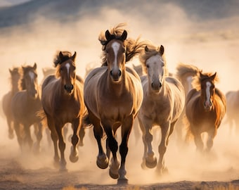 Wild Horses Running Free - 3D Sublimation 20 oz Skinny Straight Tumbler Wrap - 300 DPI PNG Commercial Use - Wild Horse Freedom Print