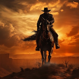 Cowboy Horseback Riding From Stormy Sunset - 3D Sublimation 20 oz Skinny Straight Tumbler Wrap - 300 DPI PNG Commercial Use -Western Horizon