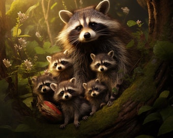 Family Of Raccoons In A Tree - 3D Sublimation 20 oz Skinny Straight Tumblr Wrap - 300 DPI PNG Commercial  Use - Raccoon Kits - Cute Babies
