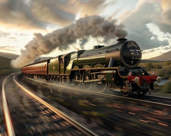 1930年代のイギリスの蒸気機関車のイラスト：鉄道アートプリント