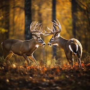 Whitetail Bucks Facing Off in Fight - 3D Sublimation 20 oz Skinny Straight Tumbler Wrap - 300 DPI PNG Commercial Use - Forest Kings Fighting