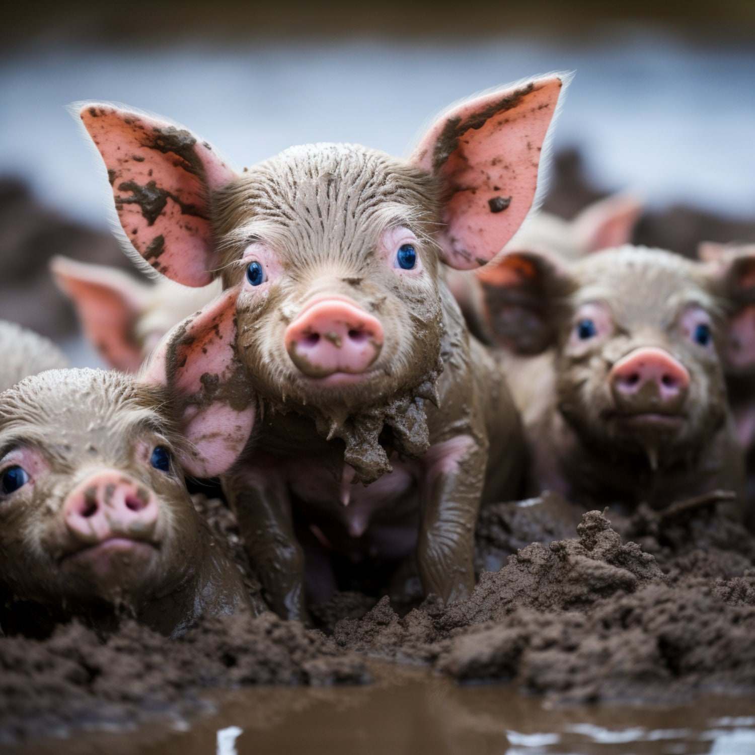 Adorable Muddy Piglets - 3D Sublimation 20 oz Skinny Straight Tumbler Wrap - 300 DPI PNG Commercial Use - Farm Life Love - Blue Eyed Beauty