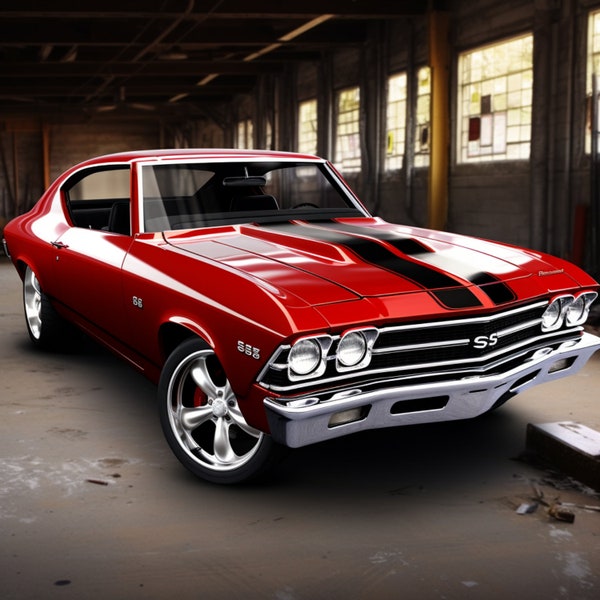 Classic Muscle Car 1969 Chevelle Ss Red With Black Stripes - 3D Sublimation 20 oz Skinny Straight Tumblr Wrap - 300 DPI PNG Commercial Use