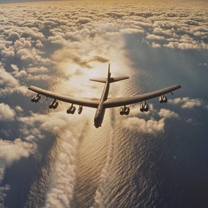 Bombardero militar B52 Stratofortress en camino a una misión. Sublimación 3D. Envoltura de vaso delgada y recta. DPI PNG. Uso comercial. Avión de la Fuerza Aérea