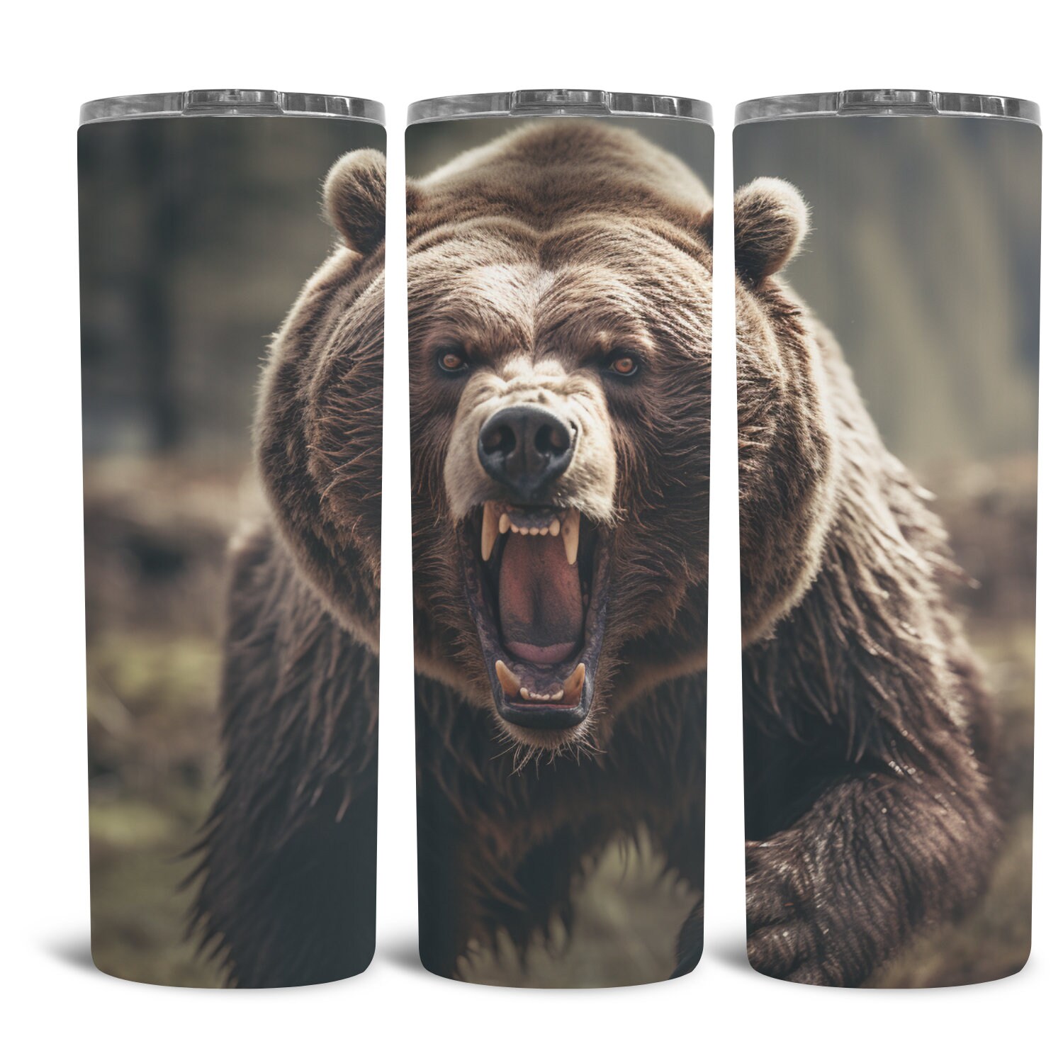 Huge Charging Grizzly Bear - 3D Sublimation 20 Oz Skinny Straight ...
