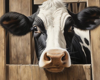 Holstein Dairy Cow with Head through Fence - 3D Sublimation 20 oz Skinny Straight Tumbler Wrap - 300 DPI PNG Commercial Use