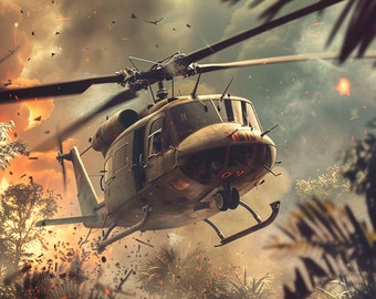 UH-1 Huey Military Helicopter Landing Tumbler Wrap | 20 oz Skinny Straight Sublimation PNG | Army Aviation Art | Commercial Use