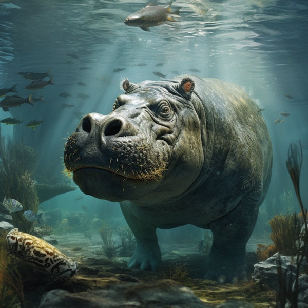 Hippopotamus In Nature Underwater Scene  3D Sublimation 20 oz Skinny Straight Tumblr Wrap  300 DPI PNG Commercial Use  Nature Inspired Art