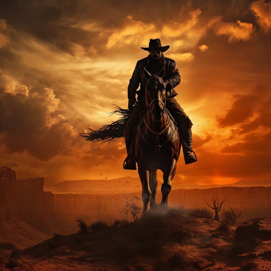 Cowboy Horseback Riding From Stormy Sunset 3D Sublimation 20 - Etsy