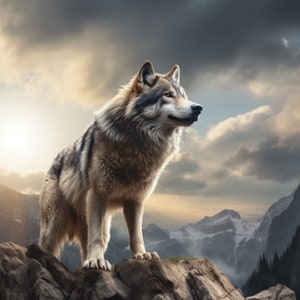 Timber Wolf on Mountain Ledge Tumbler Wrap - 3D Sublimation 20 oz Skinny Straight Tumbler - 300 DPI PNG Commercial Use