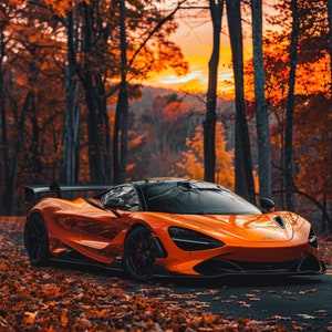 2024 McLaren GTS Sunset Forest Drive Tumbler Wrap | 20 oz Skinny Straight Sublimation PNG | Exotic Supercar Art | Commercial Use