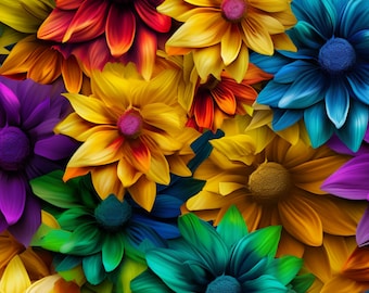 Psychedelic Hippy Tie Dye Sunflowers Pattern - 3D Sublimation 20 oz Skinny Straight Tumbler Wrap - 300 DPI PNG Commercial Use