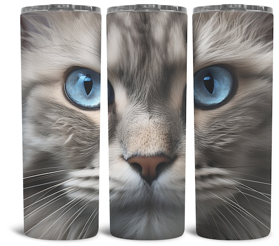 Fluffy Smokey Gray Cat With Ice Blue Eyes Close up 3D Sublimation