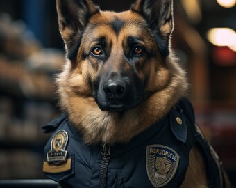 Police K-9 Dog Ready for Duty - 3D Sublimation 20 oz Skinny Straight Tumbler Wrap - 300 DPI PNG Commercial Use - German Sheppard Portrait