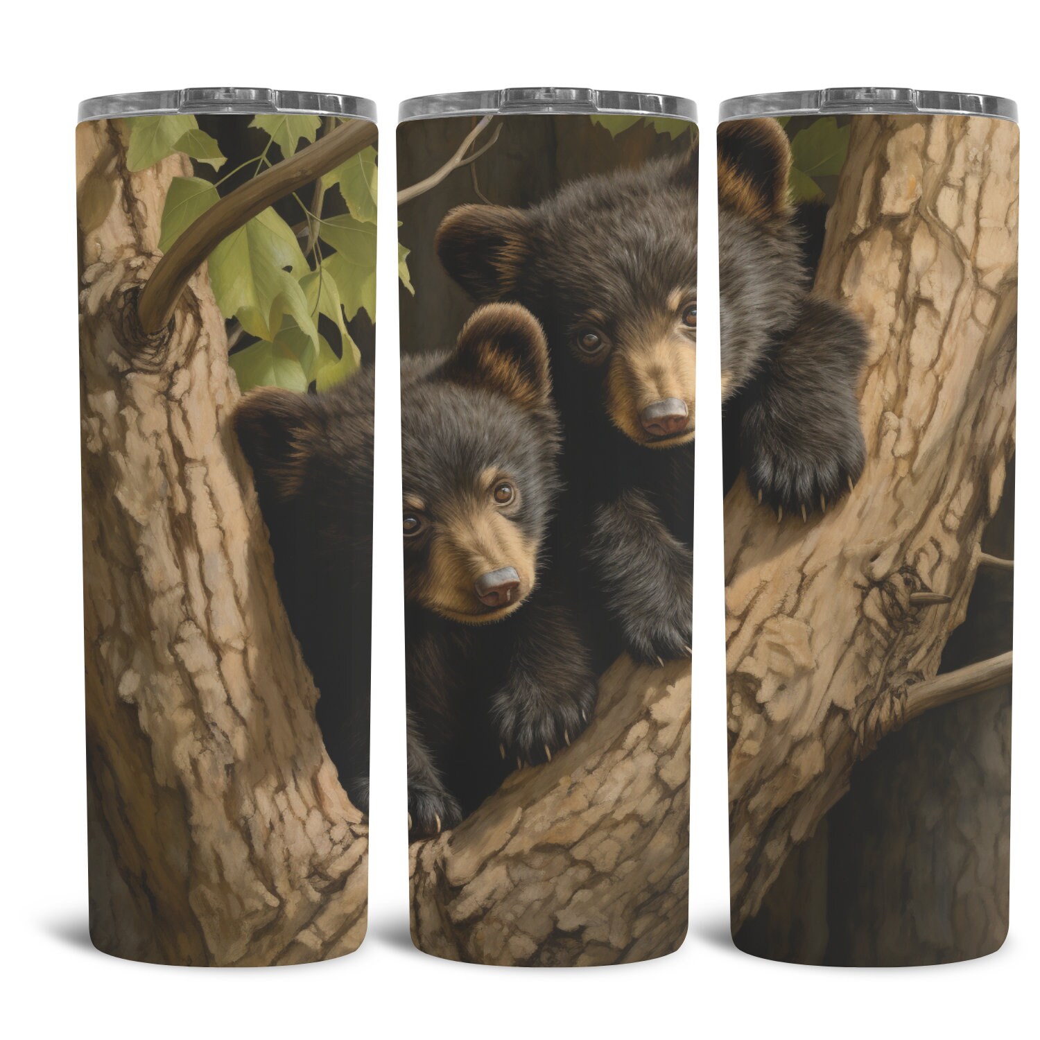 Cute Black Bear Cubs in Tree Tumbler Wrap PNG | 20 Oz Skinny Straight ...