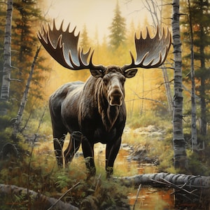 Large Bull Moose in the Forest - 3D Sublimation 20 oz Skinny Straight Tumbler Wrap - 300 DPI PNG Commercial Use - Hunter Lover Gift