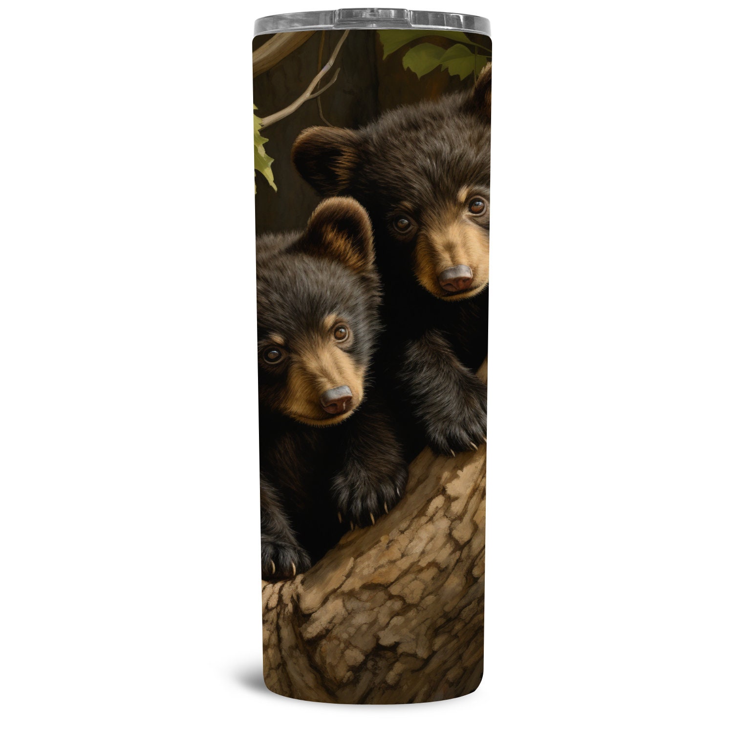 Cute Black Bear Cubs in Tree Tumbler Wrap PNG | 20 Oz Skinny Straight ...