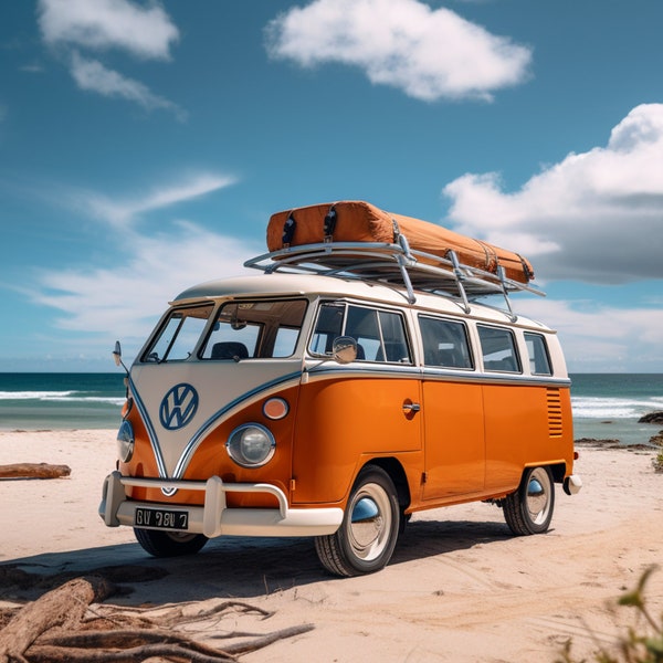 1953 Orange VW Bully T1 Sunny Day At The Beach  3D Sublimation 20 oz Skinny Straight Tumblr Wrap  300 DPI PNG Commercial Use  Volkswagen Bus