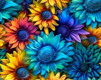 Sweet Tie Dye Sunflowers - 3D Sublimation 20 oz Skinny Straight Tumbler Wrap - 300 DPI PNG Commercial Use