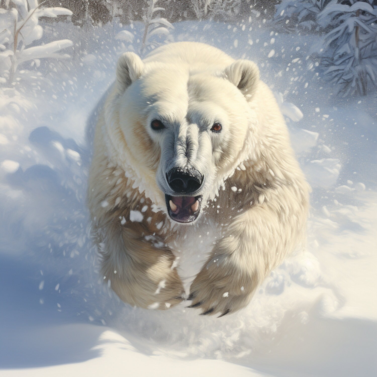 Polar Bear Charging through Snow - 3D Sublimation 20 oz Skinny Straight Tumbler Wrap - 300 DPI PNG Commercial Use - Polar Bear Lover Gift