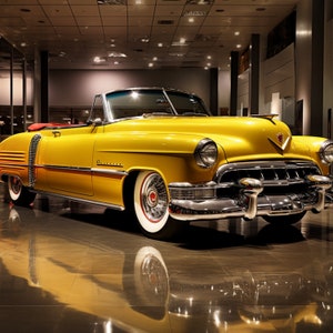 1955 Yellow Cadillac Eldorado Classic Convertible - 3D Sublimation 20oz Skinny Straight Tumbler Wrap - 300 DPI PNG Comercial Use - Car Lover