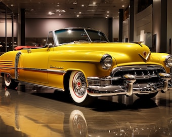 1955 Yellow Cadillac Eldorado Convertible Tumbler Wrap | 20 oz Skinny Straight Sublimation PNG | Classic Luxury Car Art | Commercial Use