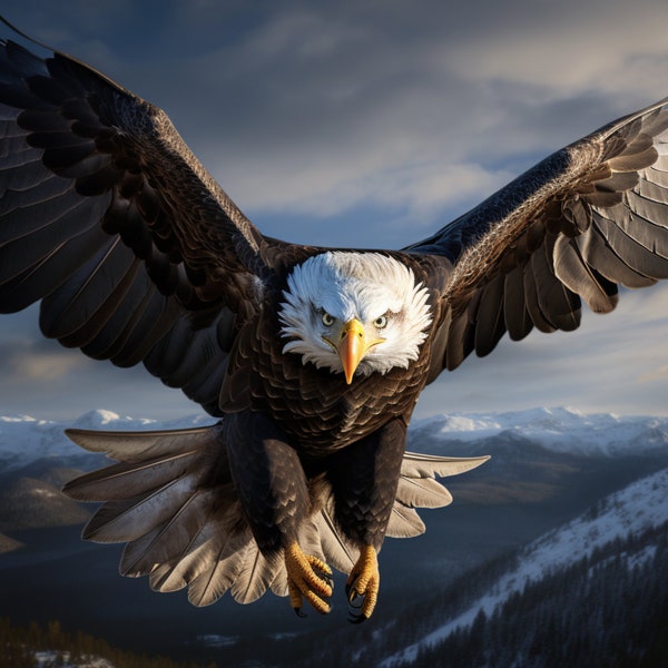 Majestic Bald Eagle Soaring Over Mountain Range - 3D Sublimation 20 oz Skinny Straight Tumbler Wrap - 300 DPI PNG Commercial Use - America