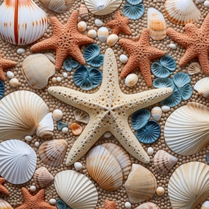 Starfish and Seashells Mosaic Tumbler Wrap Sublimation 3D 20 oz Skinny Straight 300 DPI PNG Commercial Use