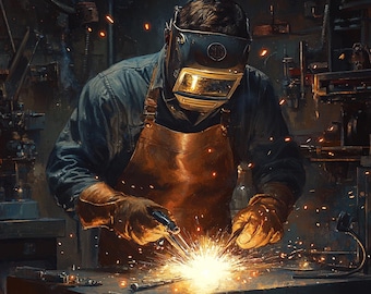 American Welder at Work Tumbler Wrap | 20 oz Skinny Straight Sublimation PNG | Blue Collar Welding Art | Tradesman Gift | Commercial Use