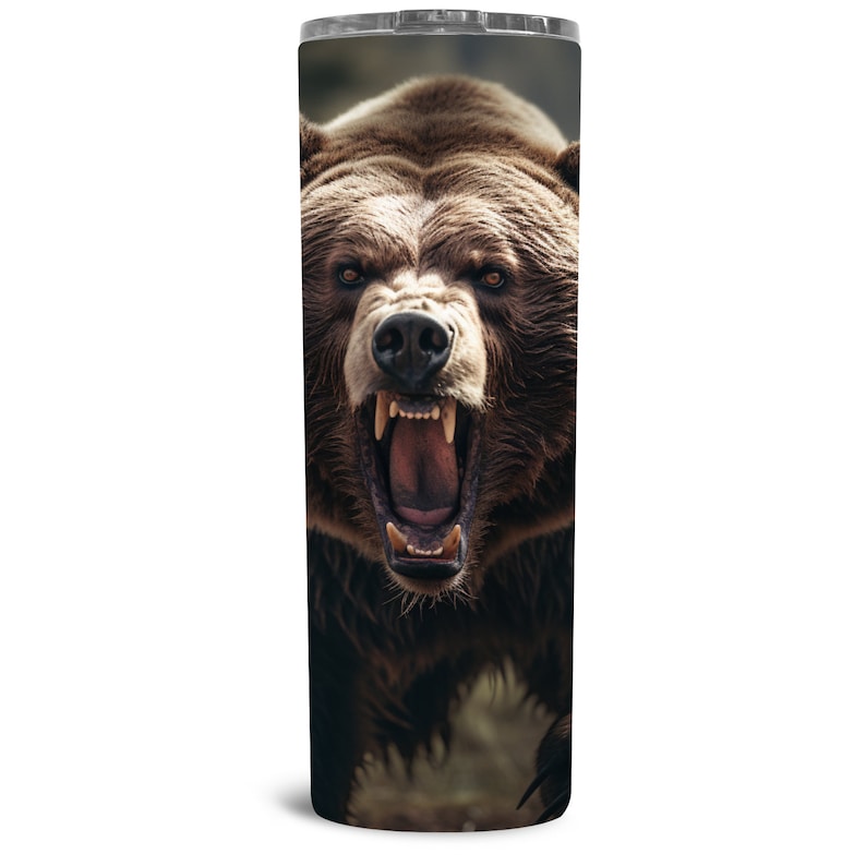 Huge Charging Grizzly Bear 3D Sublimation 20 Oz Skinny Straight Tumbler ...