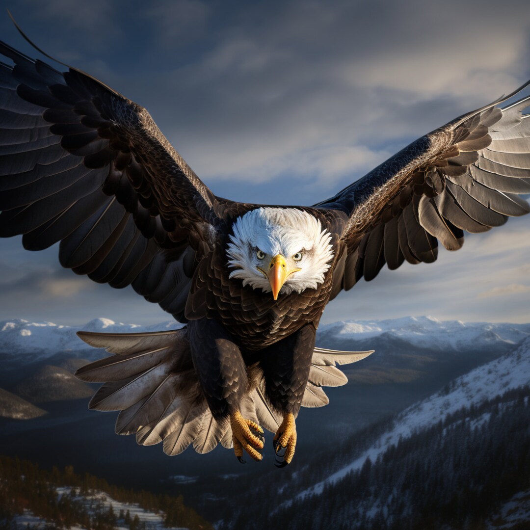Majestic Bald Eagle Soaring Over Mountain Range 3D - Etsy