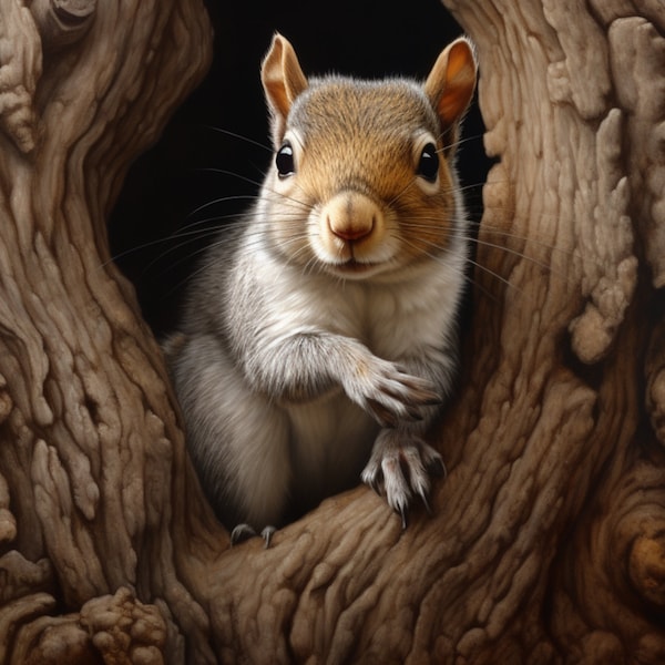 Realistic Grey Squirrel looking out Hole in Hollow Tree Tumbler Wrap - 3D Sublimation 20 oz Skinny Straight - 300 DPI PNG Commercial Use