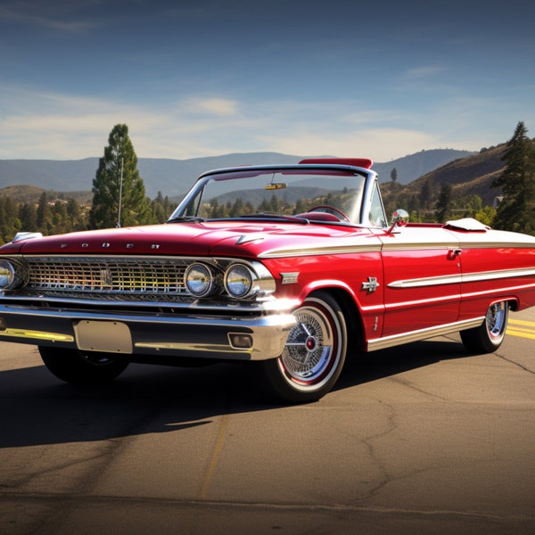 Classic 1963 Red Ford Galaxie Convertible - 3D Sublimation 20 oz Skinny Straight Tumbler Wrap - 300 DPI PNG Commercial Use - Antique Auto
