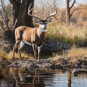 Whitetail Deer visiting the waterhole Tumbler Wrap Large Rack - 3D Sublimation 20 oz Skinny Straight Tumbler - 300 DPI PNG Commercial Use