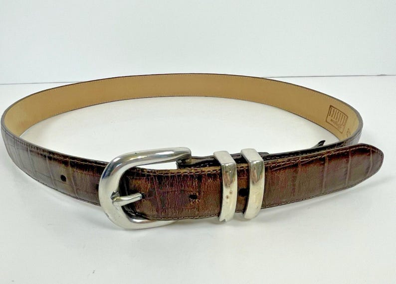 Vintage Brighton Belt Brown Croc Embossed Leather Size 34 Gift for Her image 7