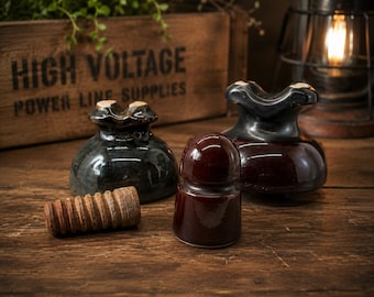 Vintage Ceramic Power Line Insulators – Brown Porcelain Utility Decor, Industrial Collectible Set
