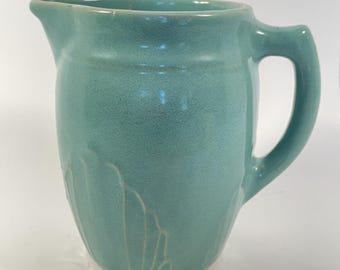 Monmouth USA Turquoise Pottery Pitcher Vintage Mid Century Art Pottery