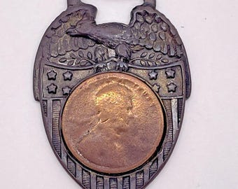 Vintage Eagle Watch Fob – Patriotic Wheat Penny Pendant, Fort Worth Texas Relic, Gift for Collector, Early Americana