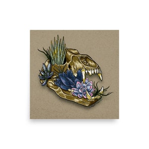 Bear Skull with Succulent Plants, Enhanced Matte Poster, Original Artwork, Wall, Unique Gift, Art print, Aesthetic, Alternative, Neutral