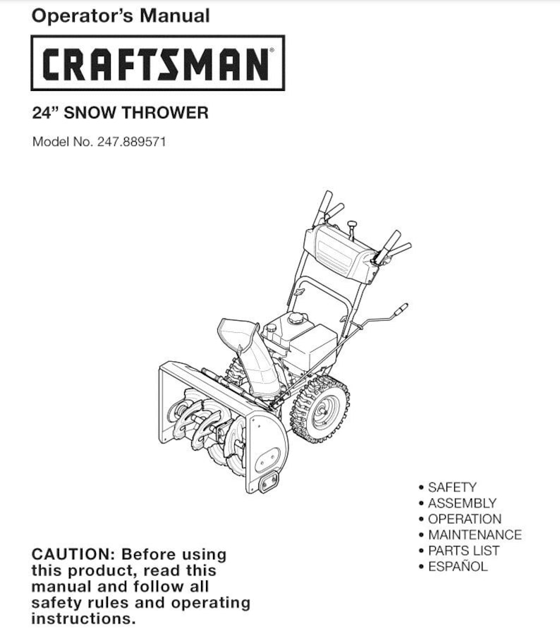 Craftsman Snow Thrower Owners Operator Manual 24 Inch 247.889571 Etsy
