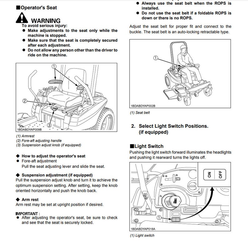 Kubota Zero Turn Mower Z122E Z121S Z125E Z125S Operator's Manual K3011